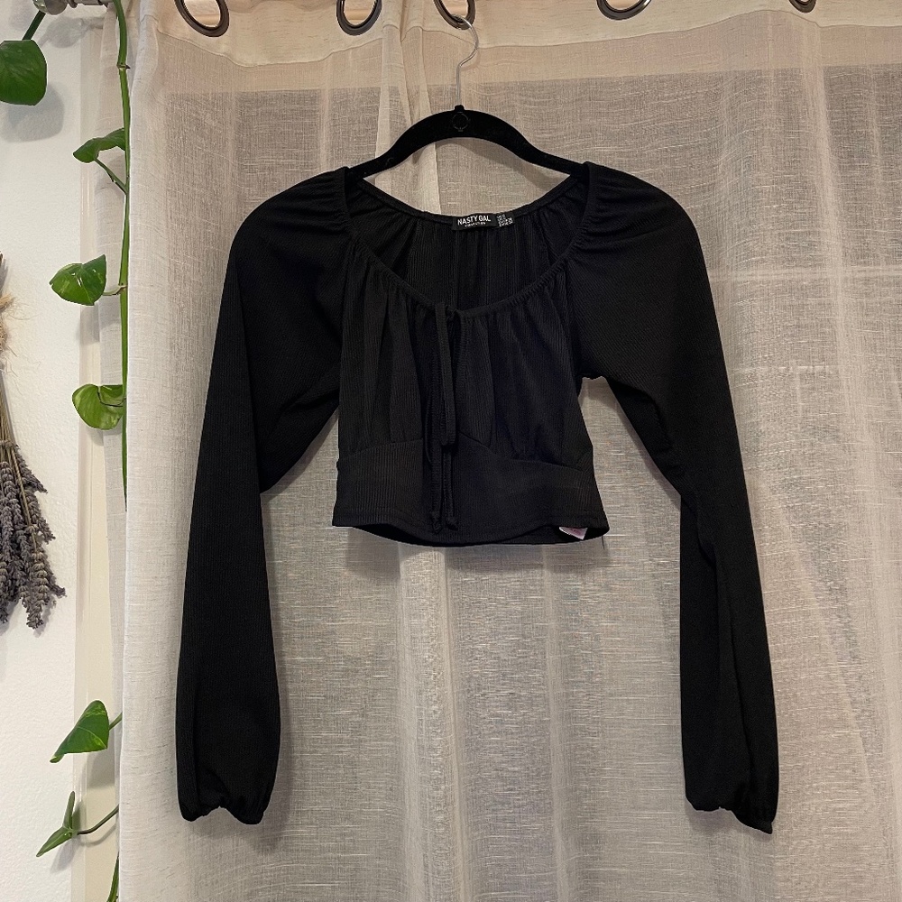 Nasty Gal Black Cropped long sleeve blouse